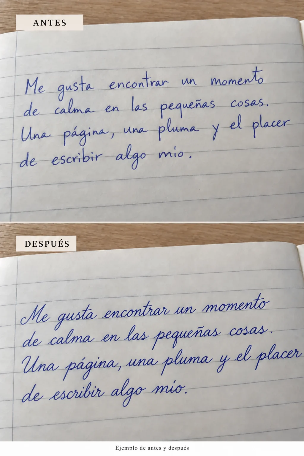 Ejemplo ilustrativo de escritura antes y después